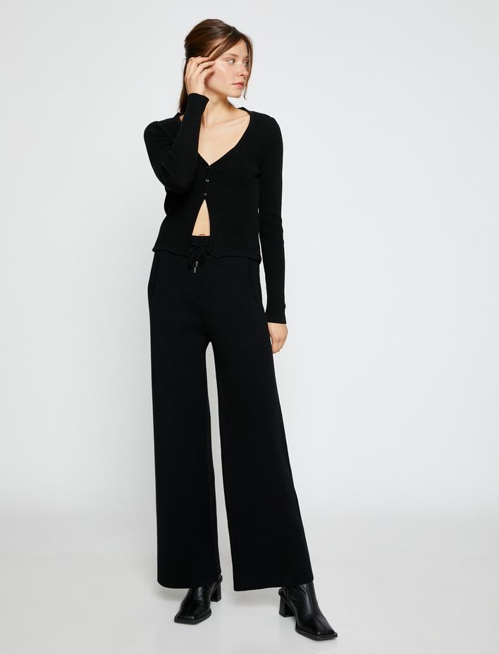  Bol Paça Triko Pantolon Beli Bağlamalı Cepli