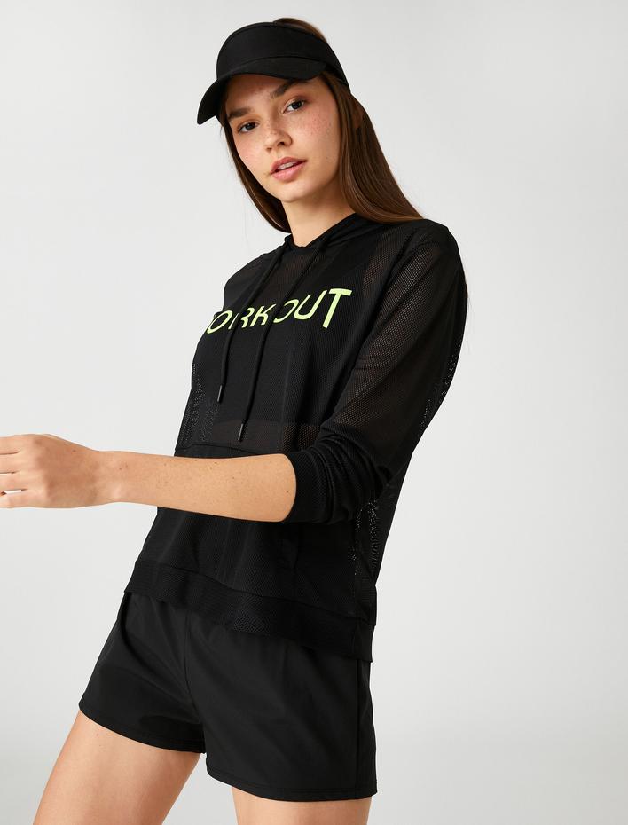  File Spor Tişört Kapüşonlu Kanguru Cepli Slogan Baskılı