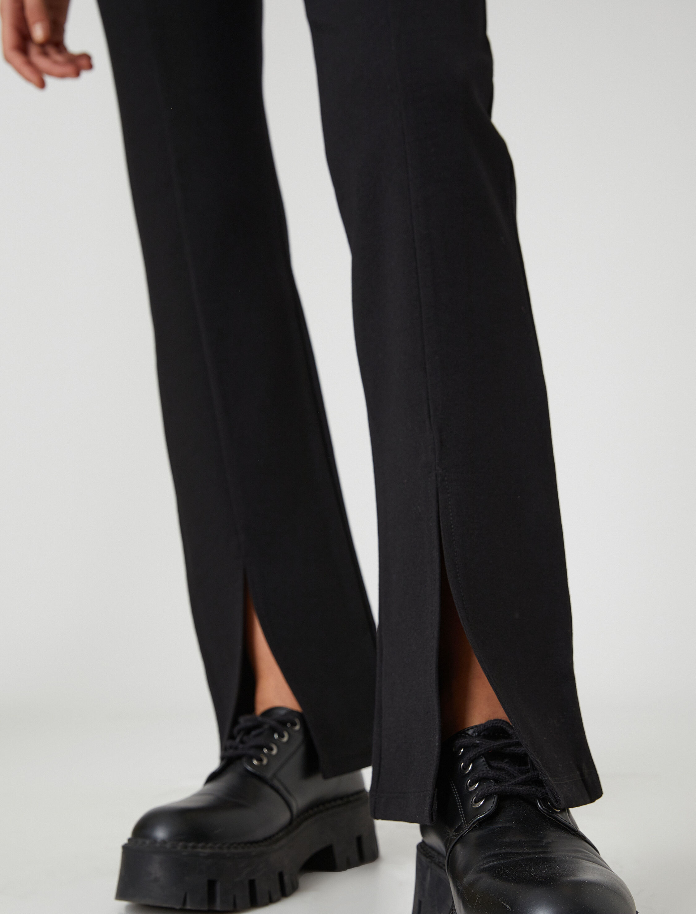   İspanyol Paça Tayt Pantolon Yırtmaç Detaylı Yüksek Bel