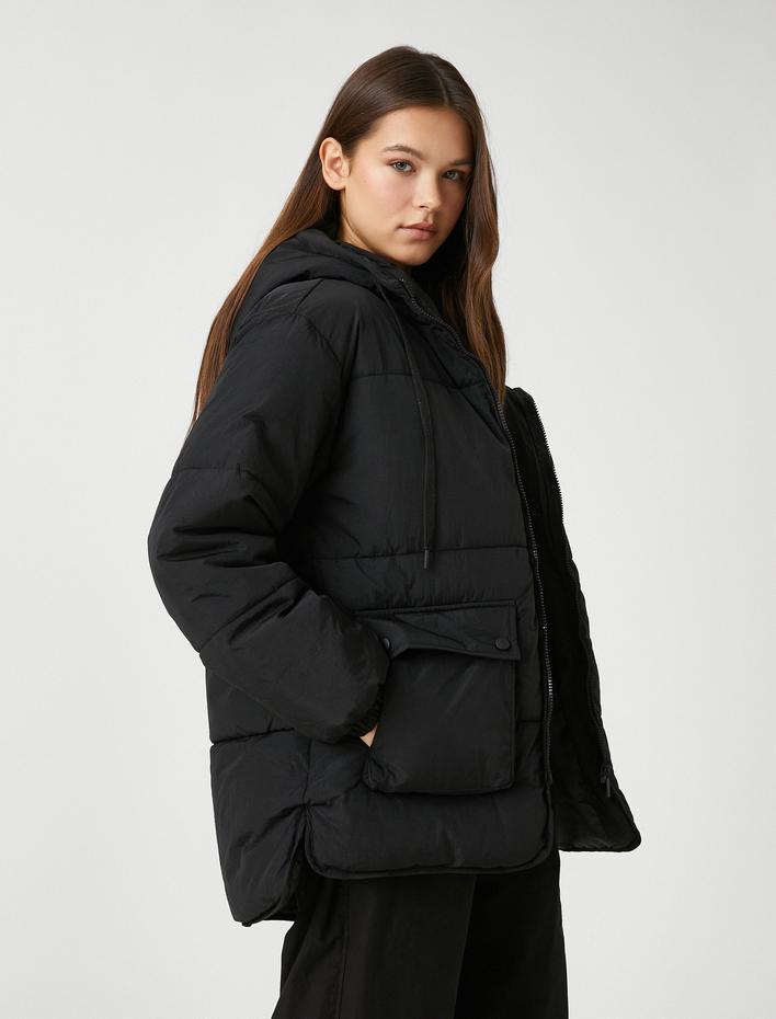  Şişme Mont Kapüşonlu Cep Detaylı