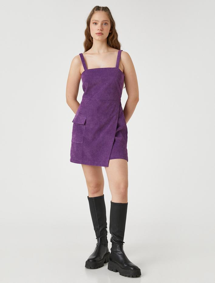  Kadife Salopet Tulum Kare Yaka Askılı Cep Detaylı