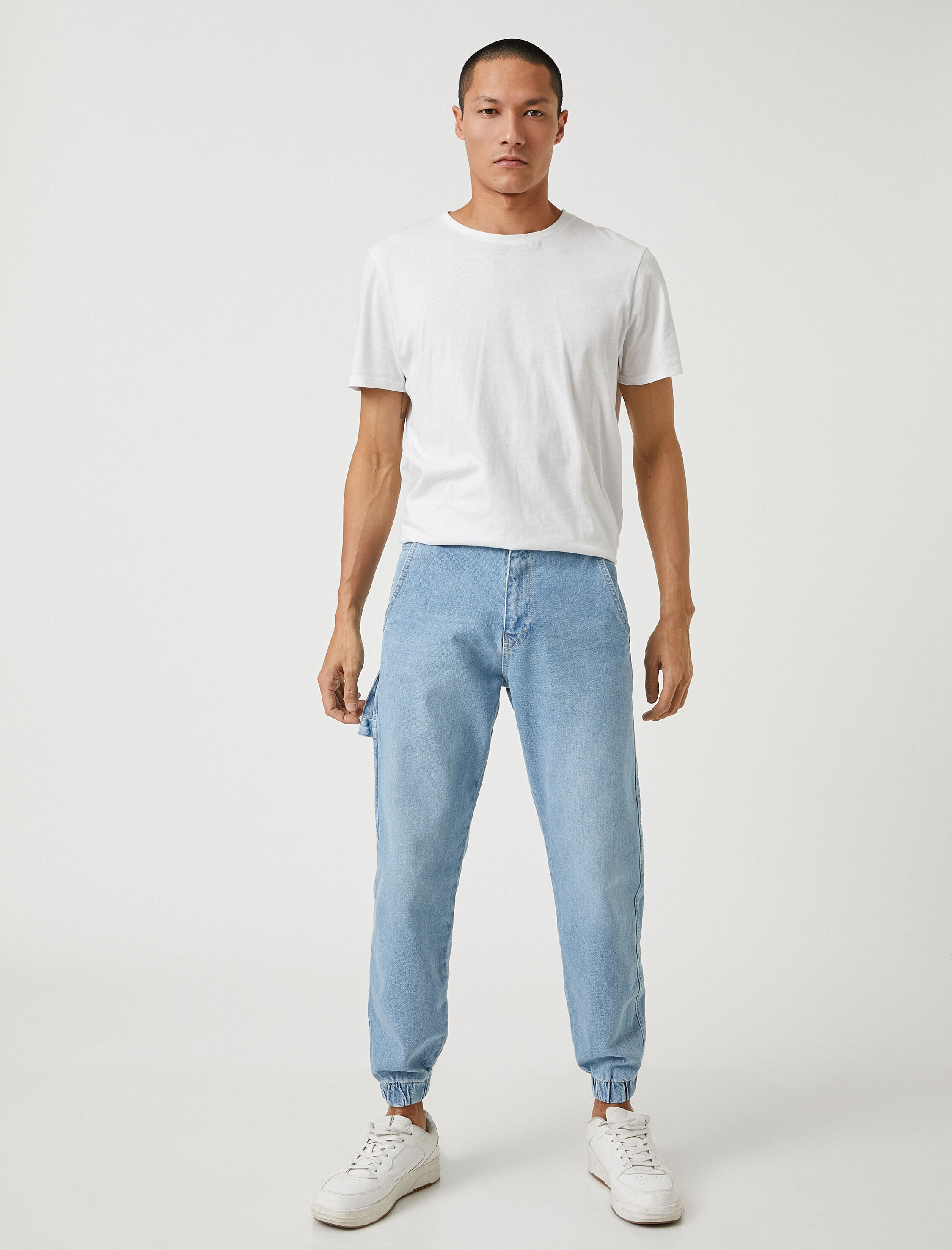   Jogger Kot Pantolon Düğme Detaylı Cepli Pamuklu