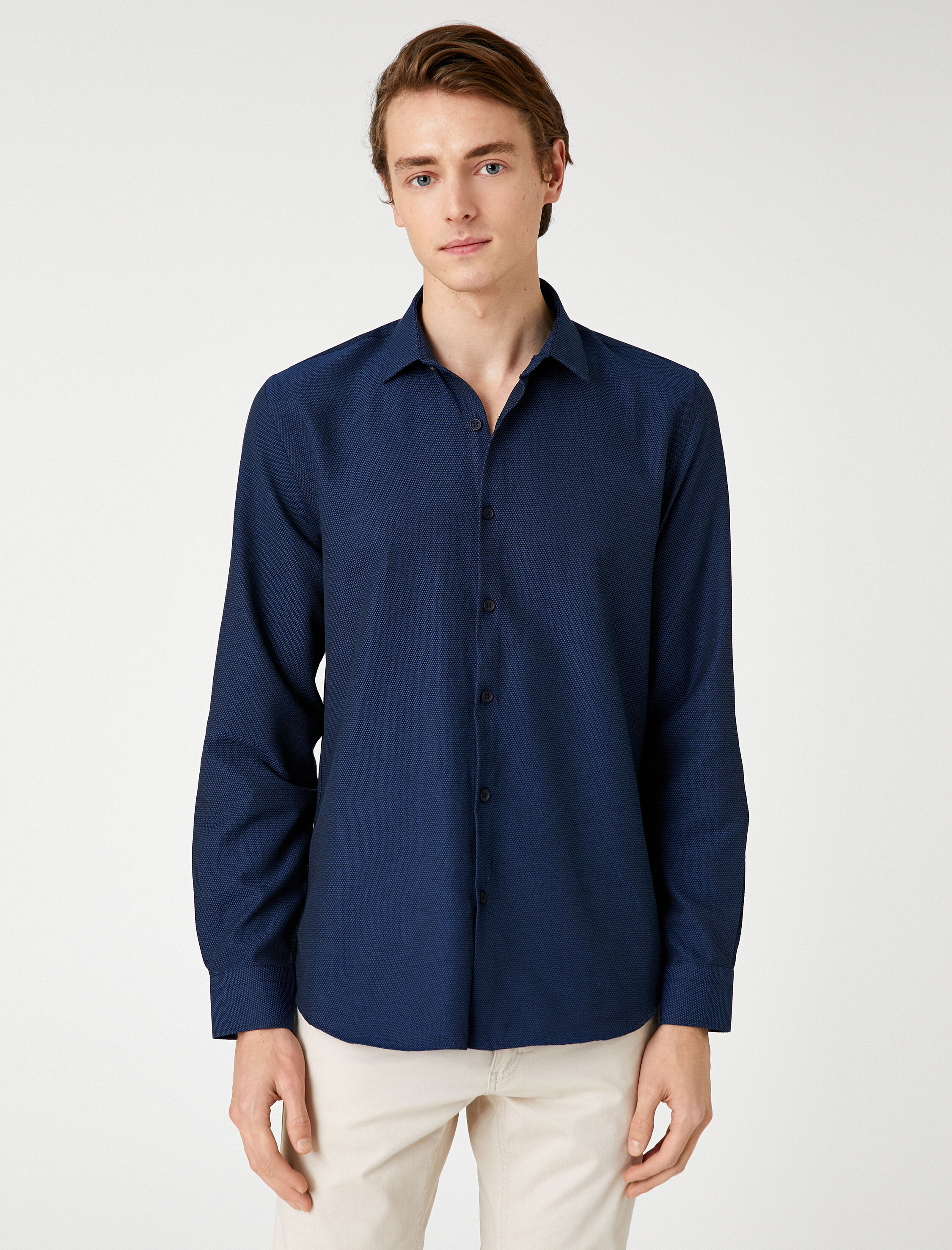   Spor Gömlek Slim Fit Klasik Yaka Uzun Kollu Non Iron