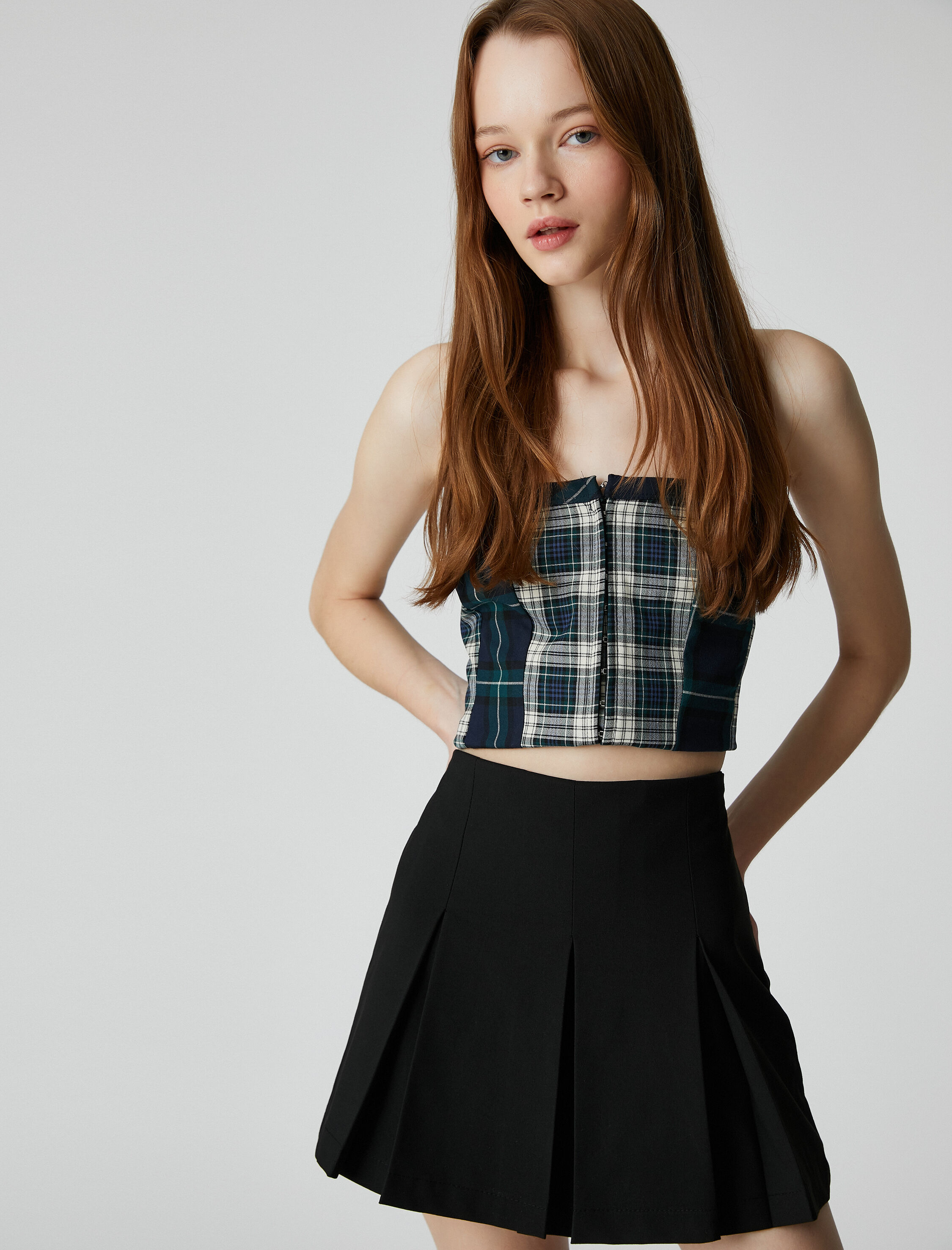   Pileli Şort Etek Mini Viskon Karışımlı