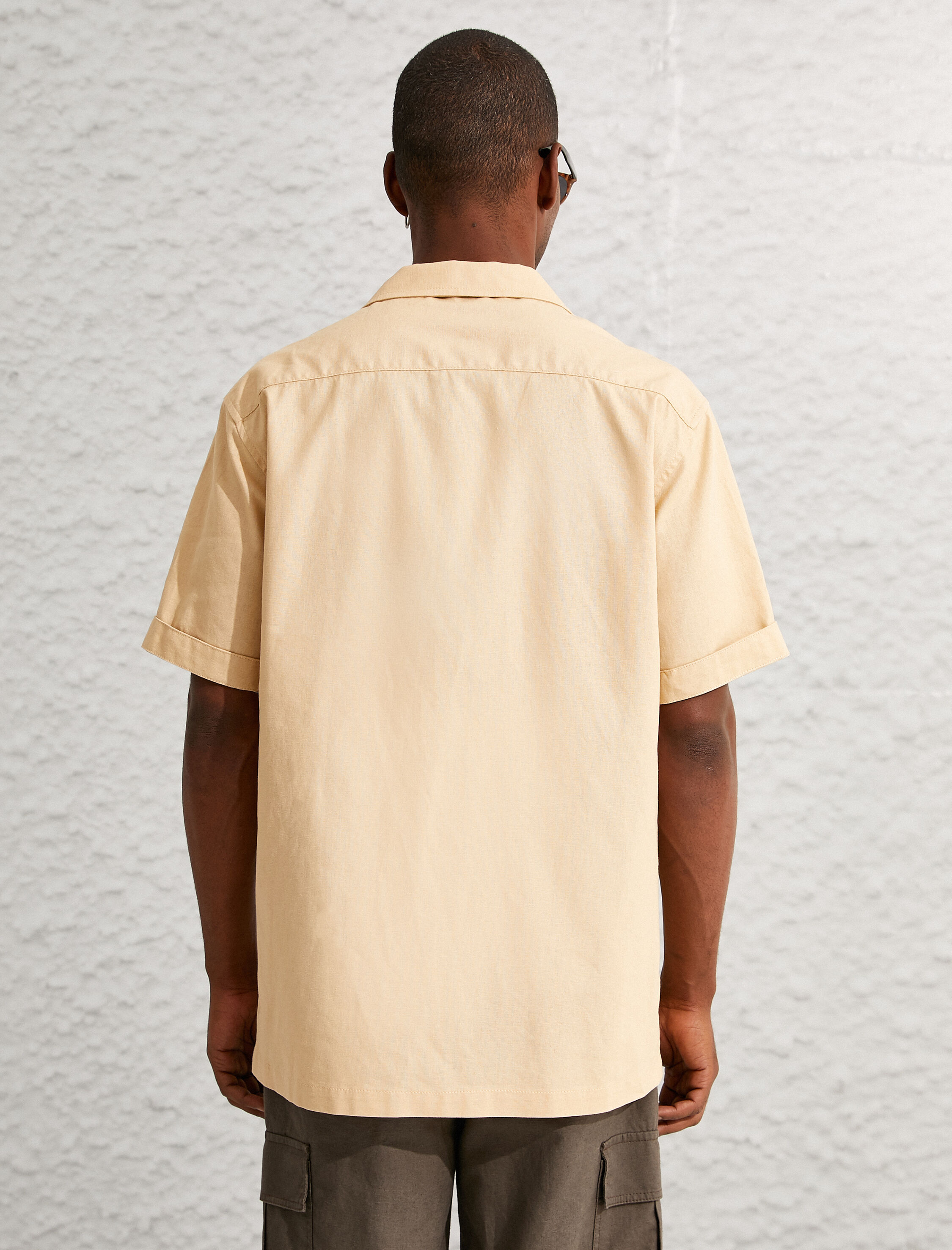   Yazlık Gömlek Keten Karışımlı Kısa Kollu