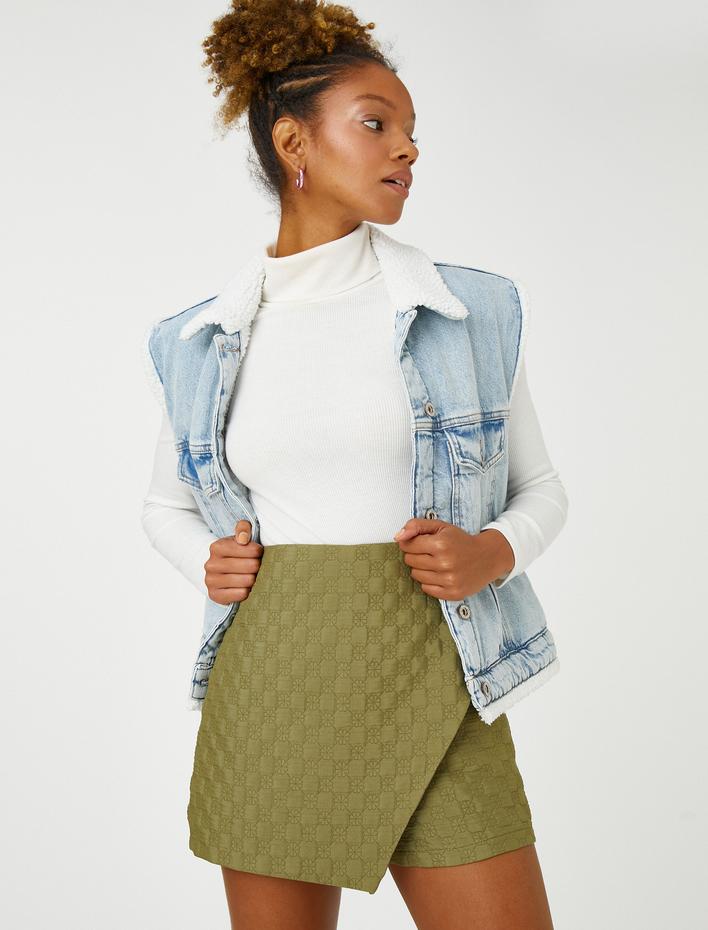 Mini Şort Etek Dokulu Yüksek Bel