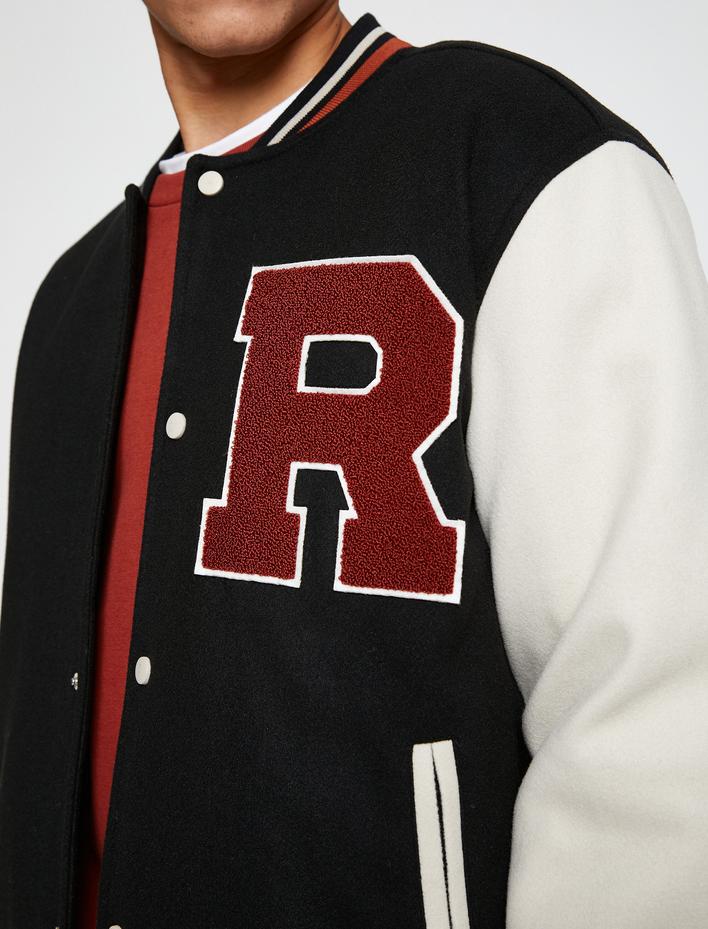  Kolej Ceket Bomber Yaka İşleme Detaylı Çıtçıt Düğmeli Cepli