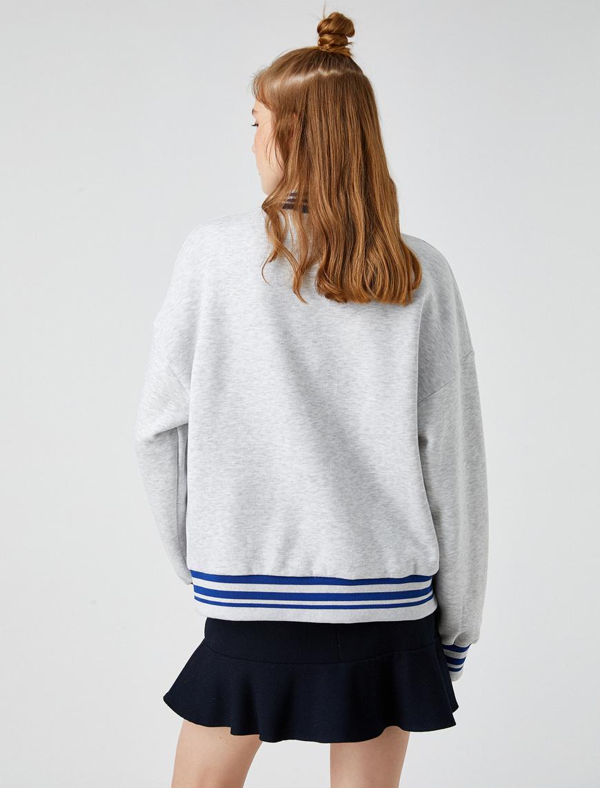   Oversize Baskılı Kolej Sweatshirt Biyeli İçi Polarlı