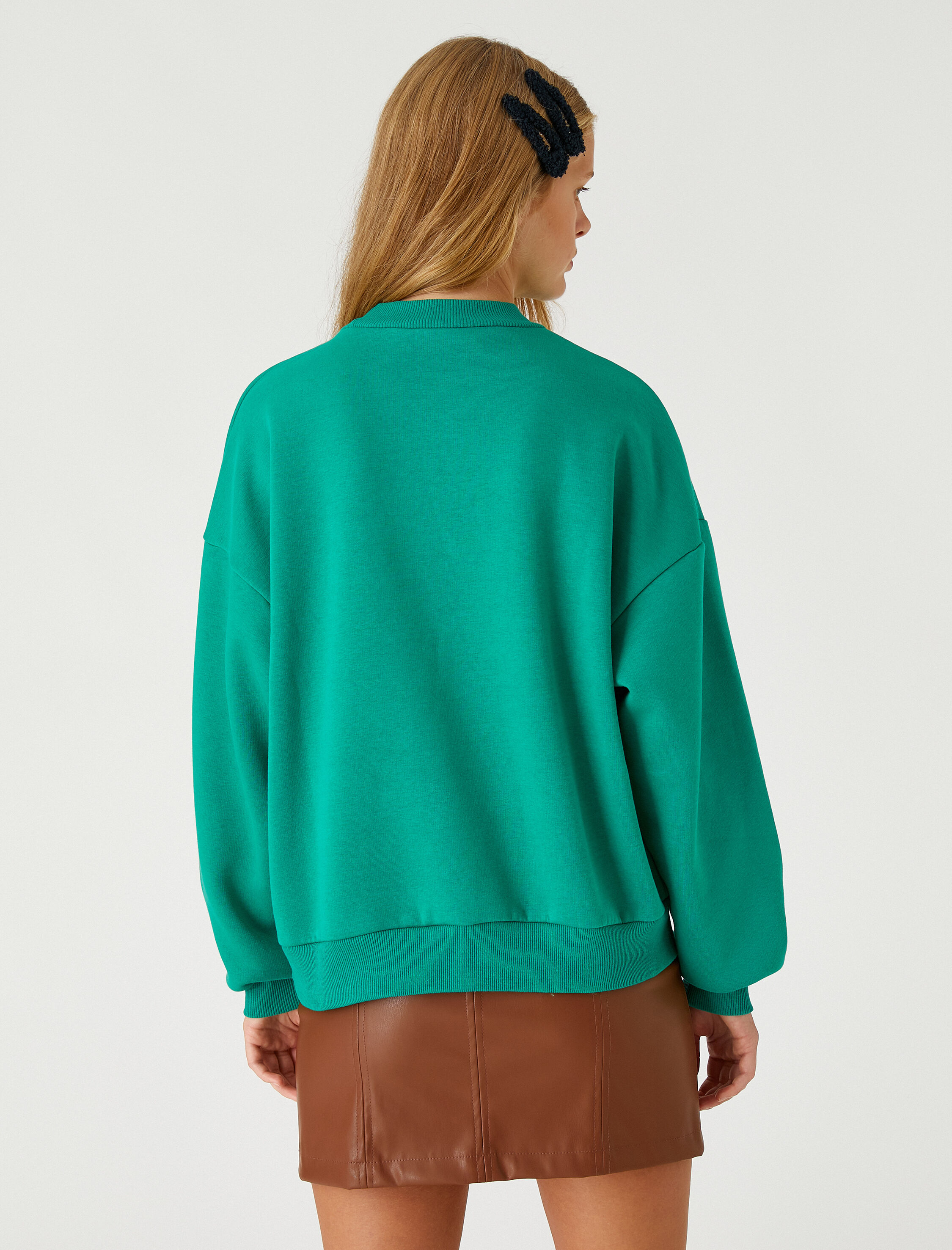   Slogan Baskılı Kolej Sweatshirt İçi Polarlı