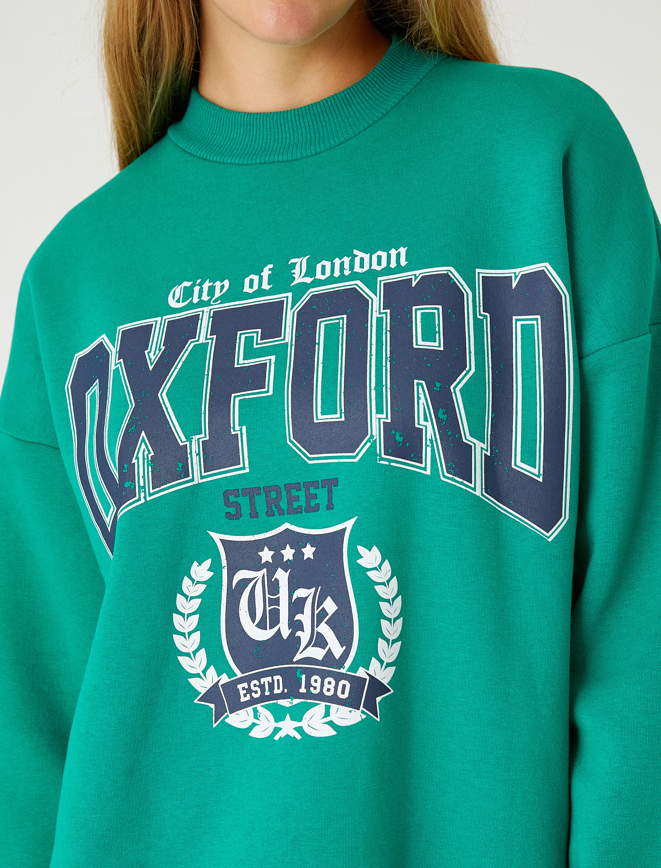   Slogan Baskılı Kolej Sweatshirt İçi Polarlı