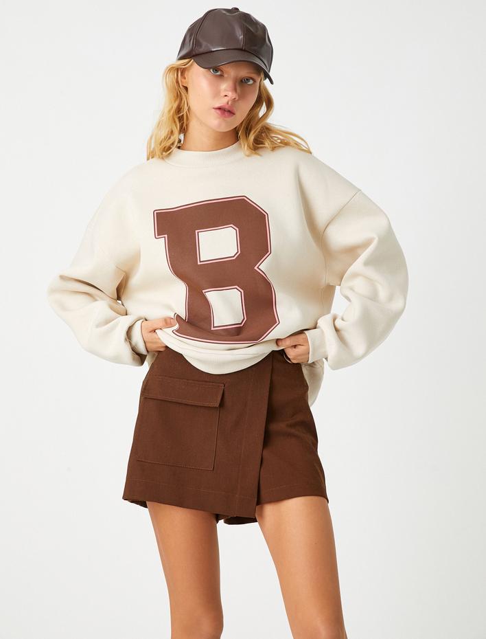 Baskılı Kolej Sweatshirt Bisiklet Yaka Uzun Kollu İçi Polarlı