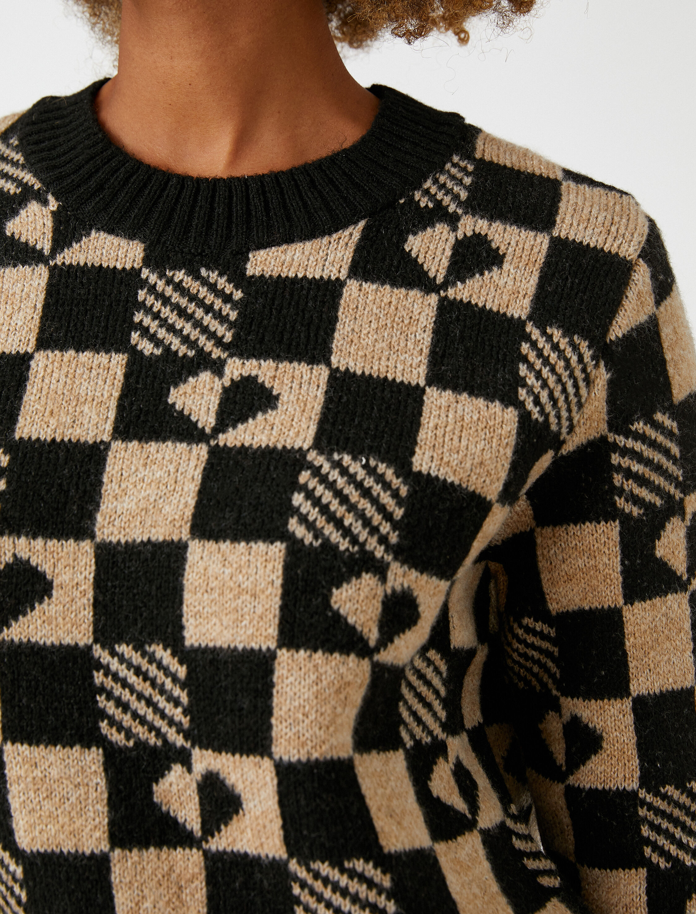   Örgü Kazak Bisiklet Yaka Desenli Uzun Kollu