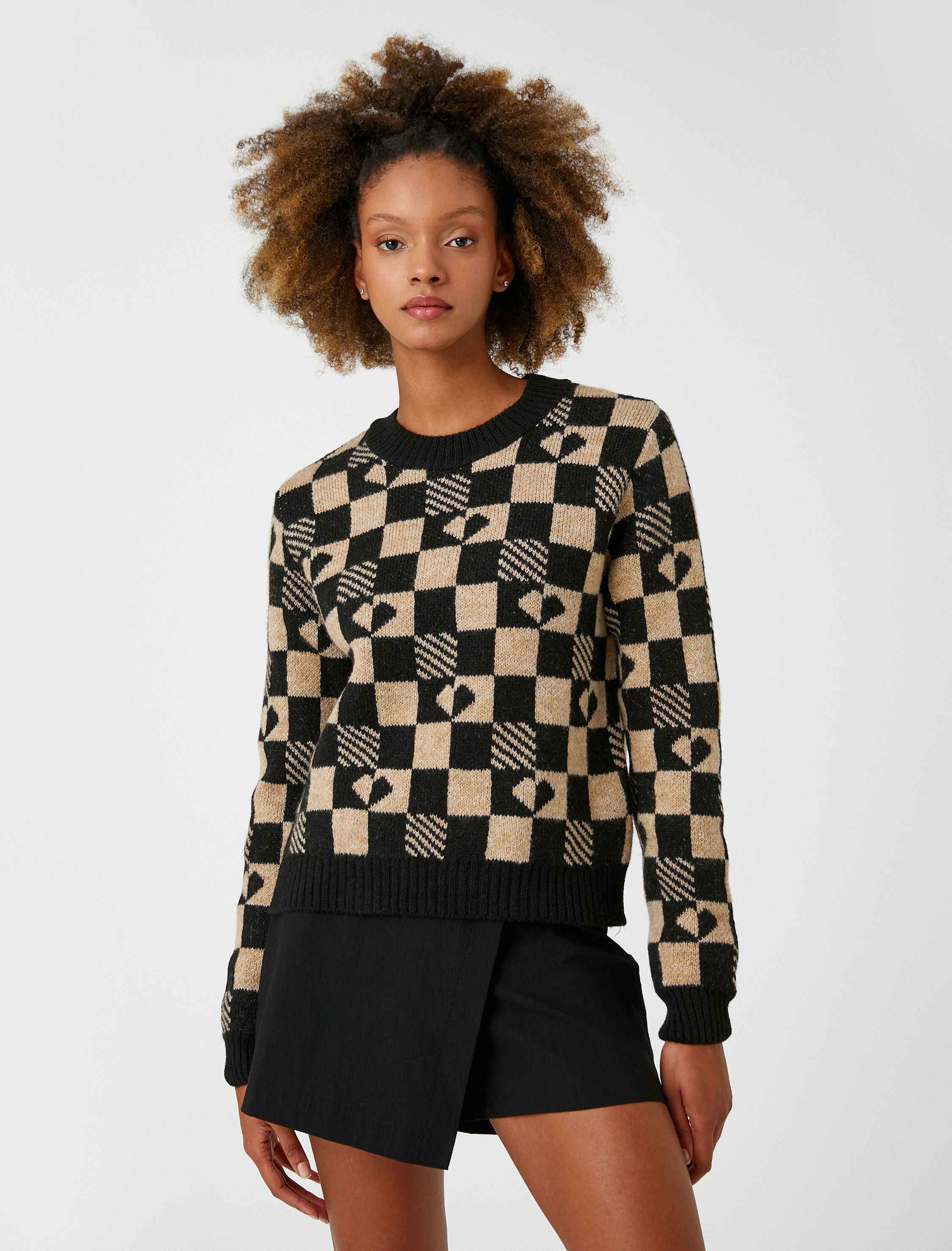   Örgü Kazak Bisiklet Yaka Desenli Uzun Kollu