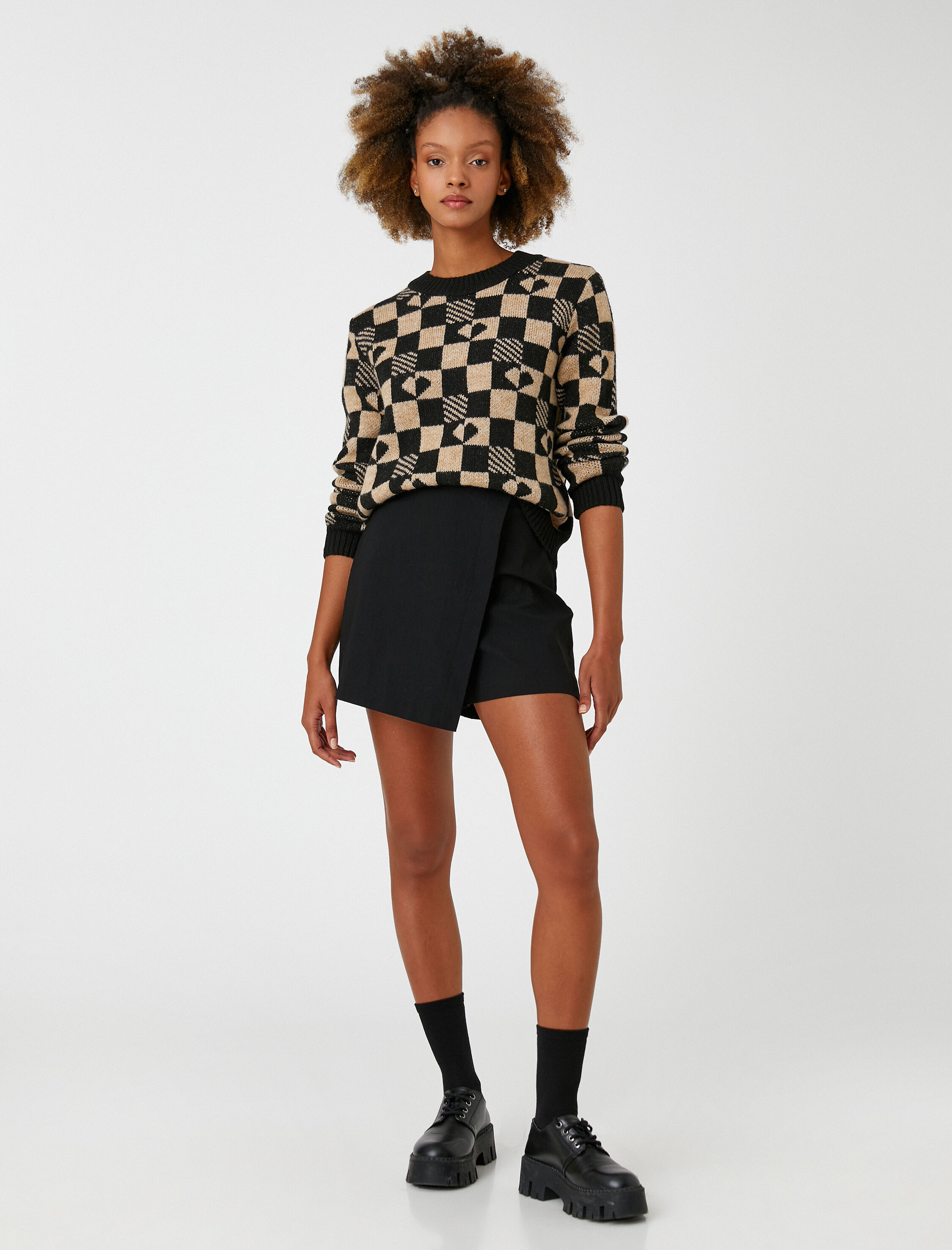   Örgü Kazak Bisiklet Yaka Desenli Uzun Kollu