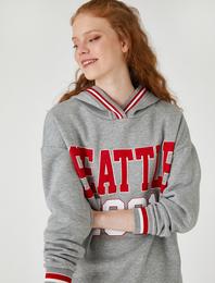 Oversize Sweatshirt Baskılı Kapüşonlu İçi Polarlı