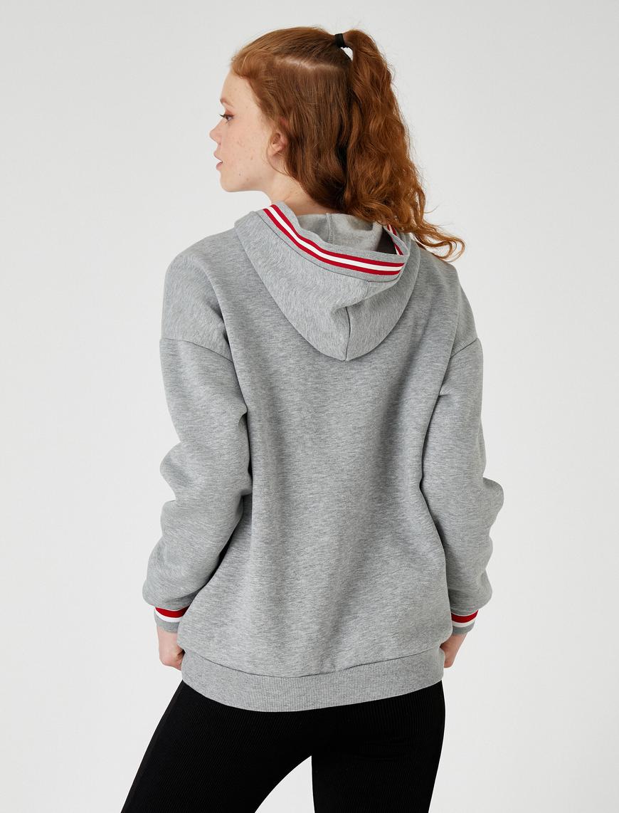   Oversize Sweatshirt Baskılı Kapüşonlu İçi Polarlı