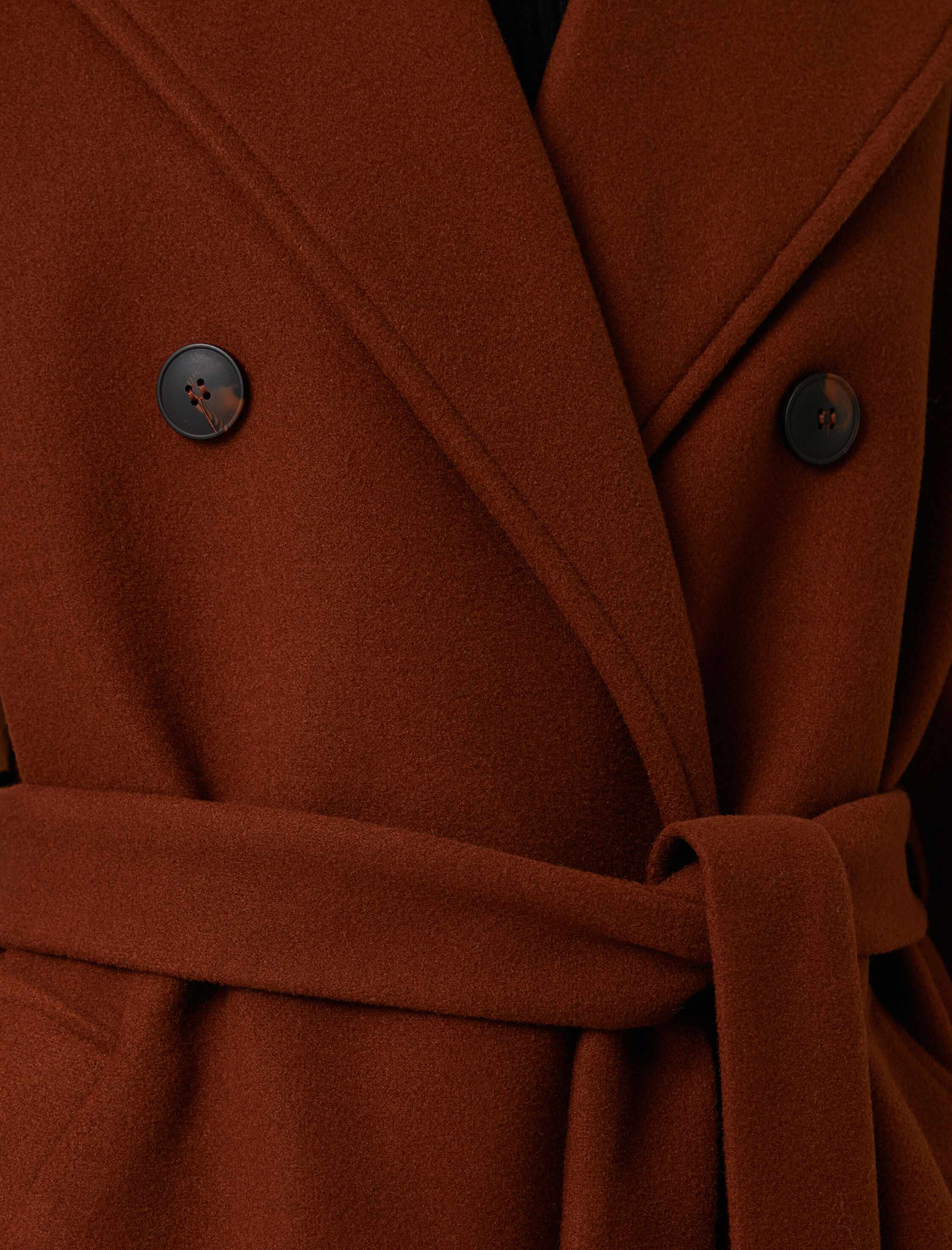   Oversize Kaşe Kaban Cepli Düğmeli Kuşaklı