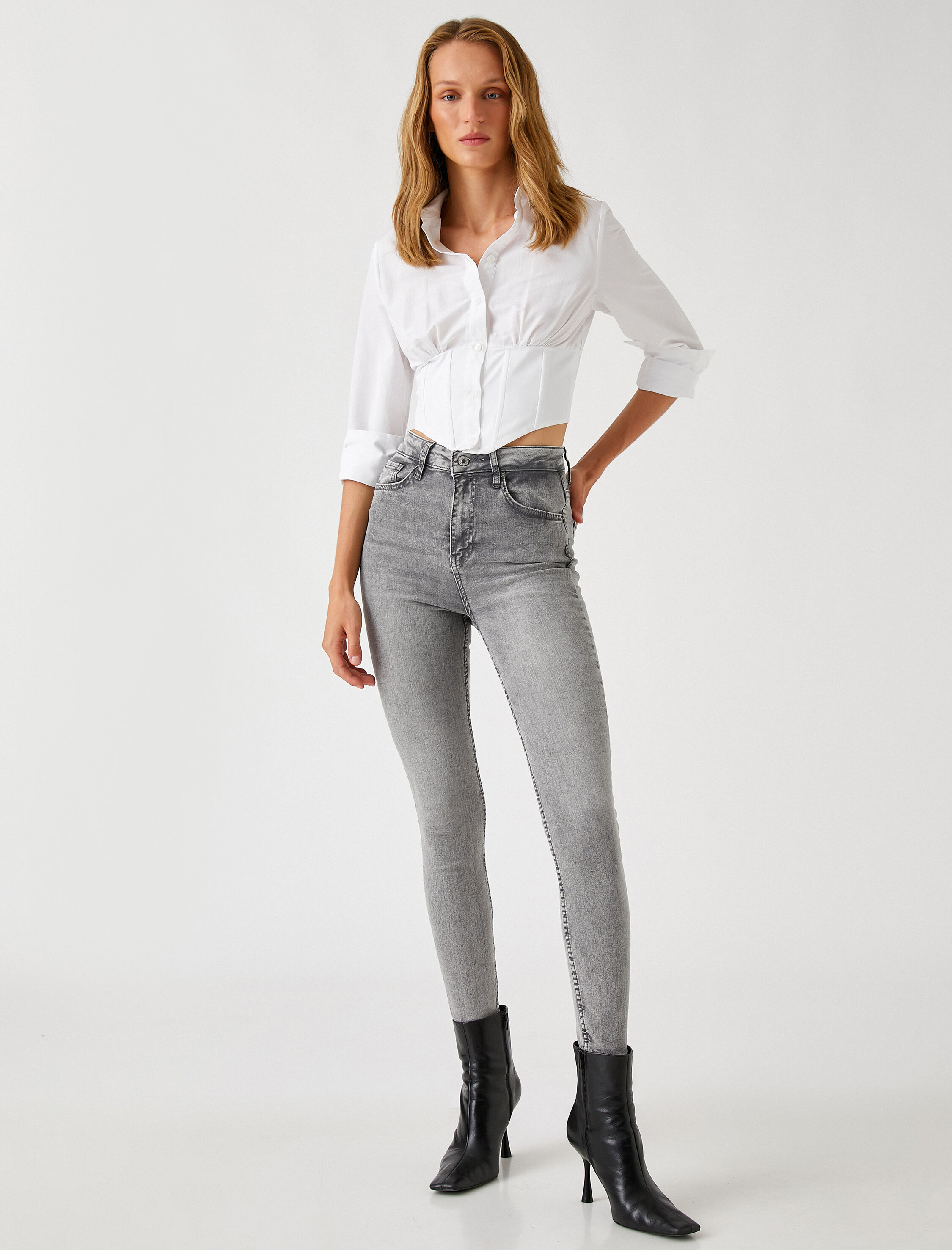   Yüksek Bel Kot Pantolon Dar Paça - Carmen Jean