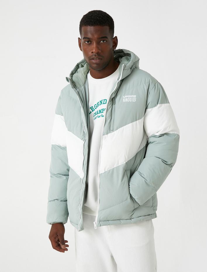  Kapşonlu Şişme Mont Baskılı Su Geçirmez