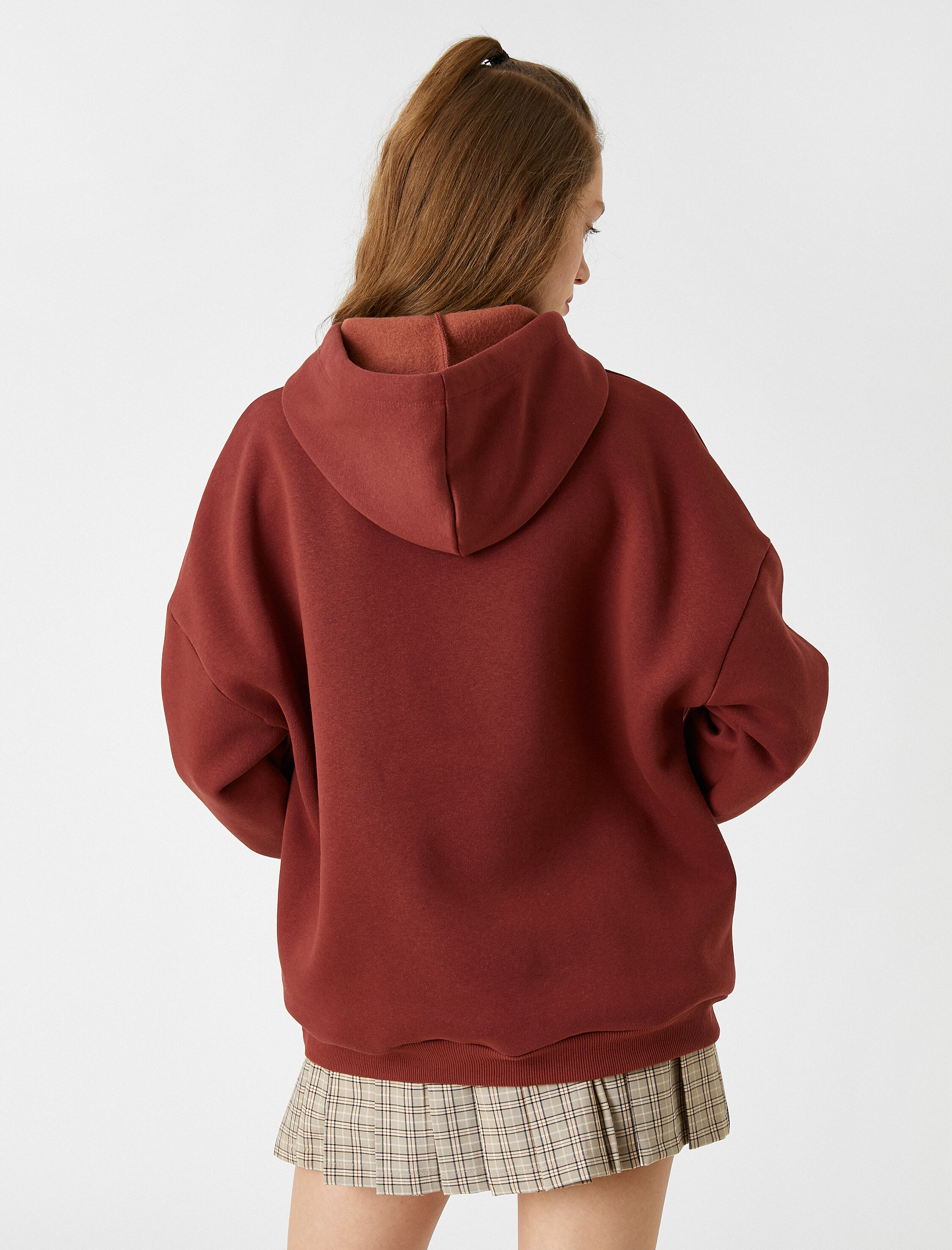   Oversize Baskılı Sweatshirt Kapüşonlu İçi Polarlı