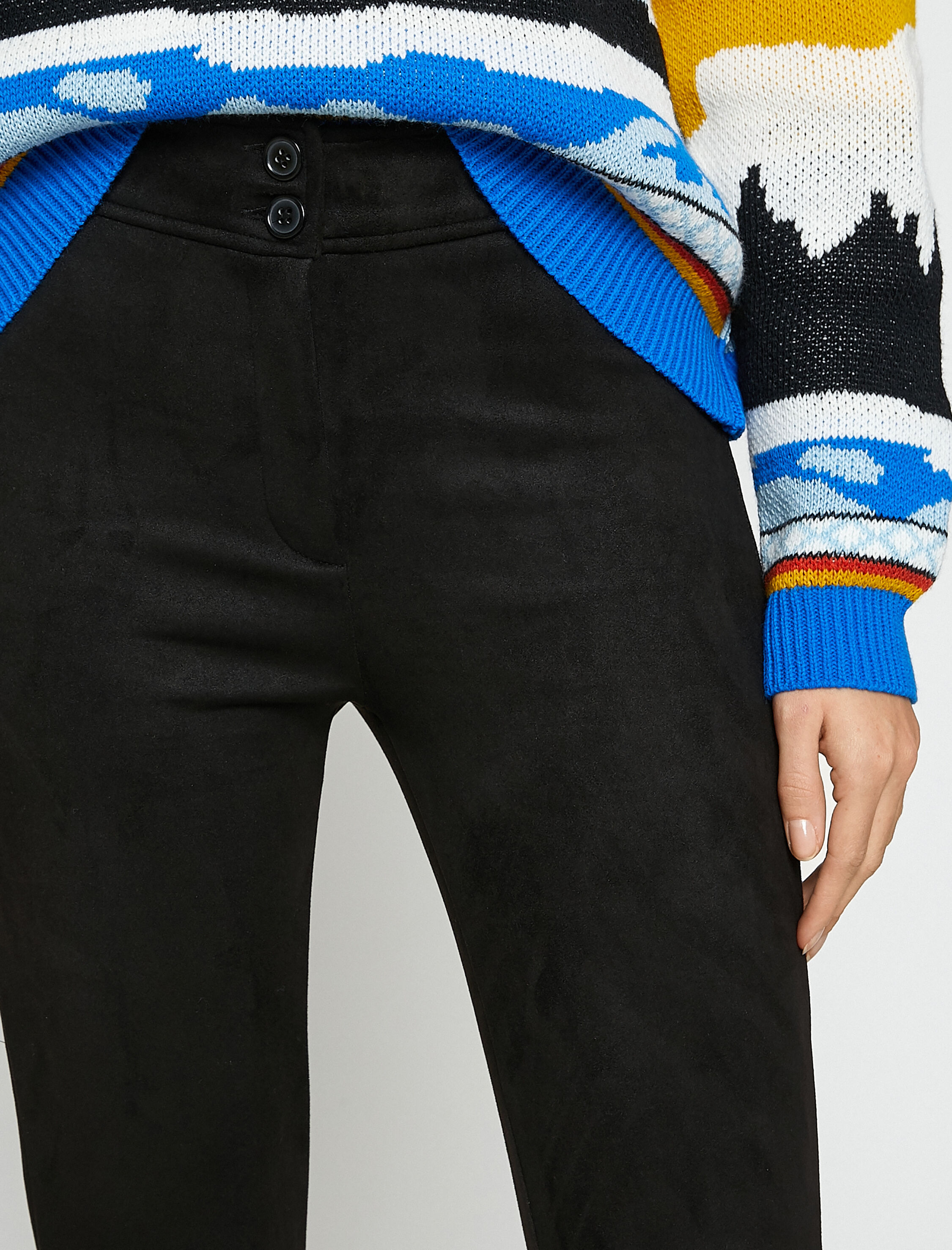   İspanyol Paça Pantolon Süet Görünümlü Düğmeli