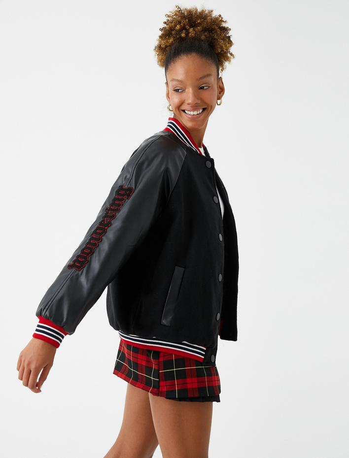  Pilot Ceket Deri Görünümlü Aplike Detaylı