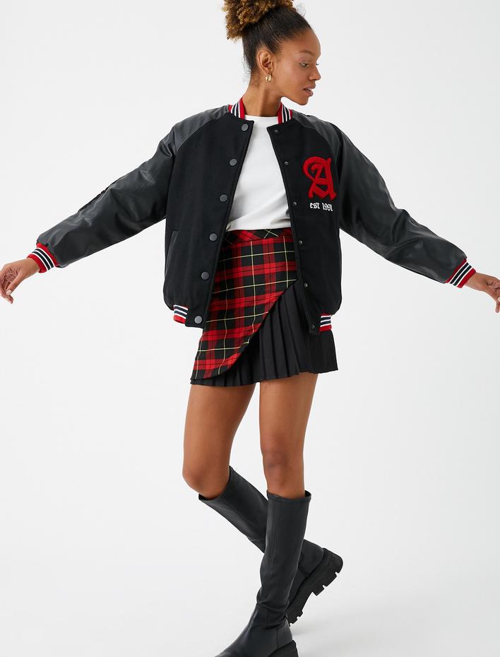  Pilot Ceket Deri Görünümlü Aplike Detaylı