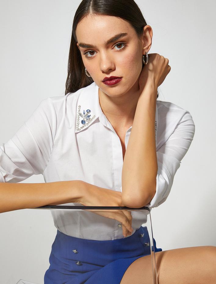  Taşlı Gömlek Uzun Kollu Pamuklu