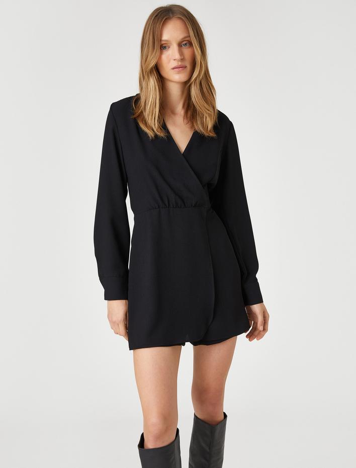  Anvelop Şortlu Tulum V Yaka Uzun Kollu