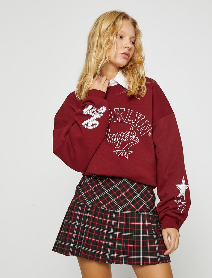  Kolej Sweatshirt Bisiklet Yaka Baskılı  İçi Polarlı