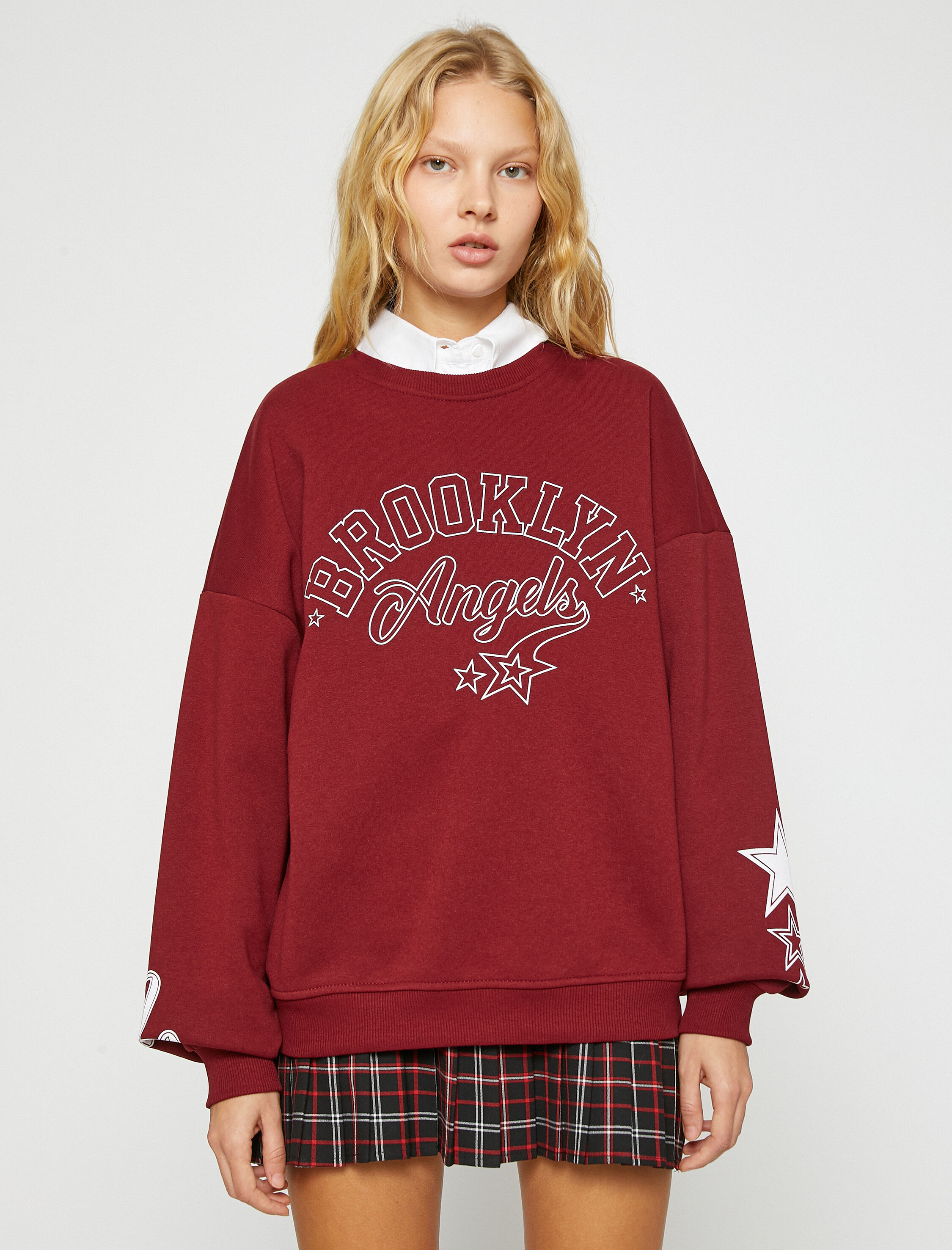 Kolej Sweatshirt Bisiklet Yaka Baskılı  İçi Polarlı