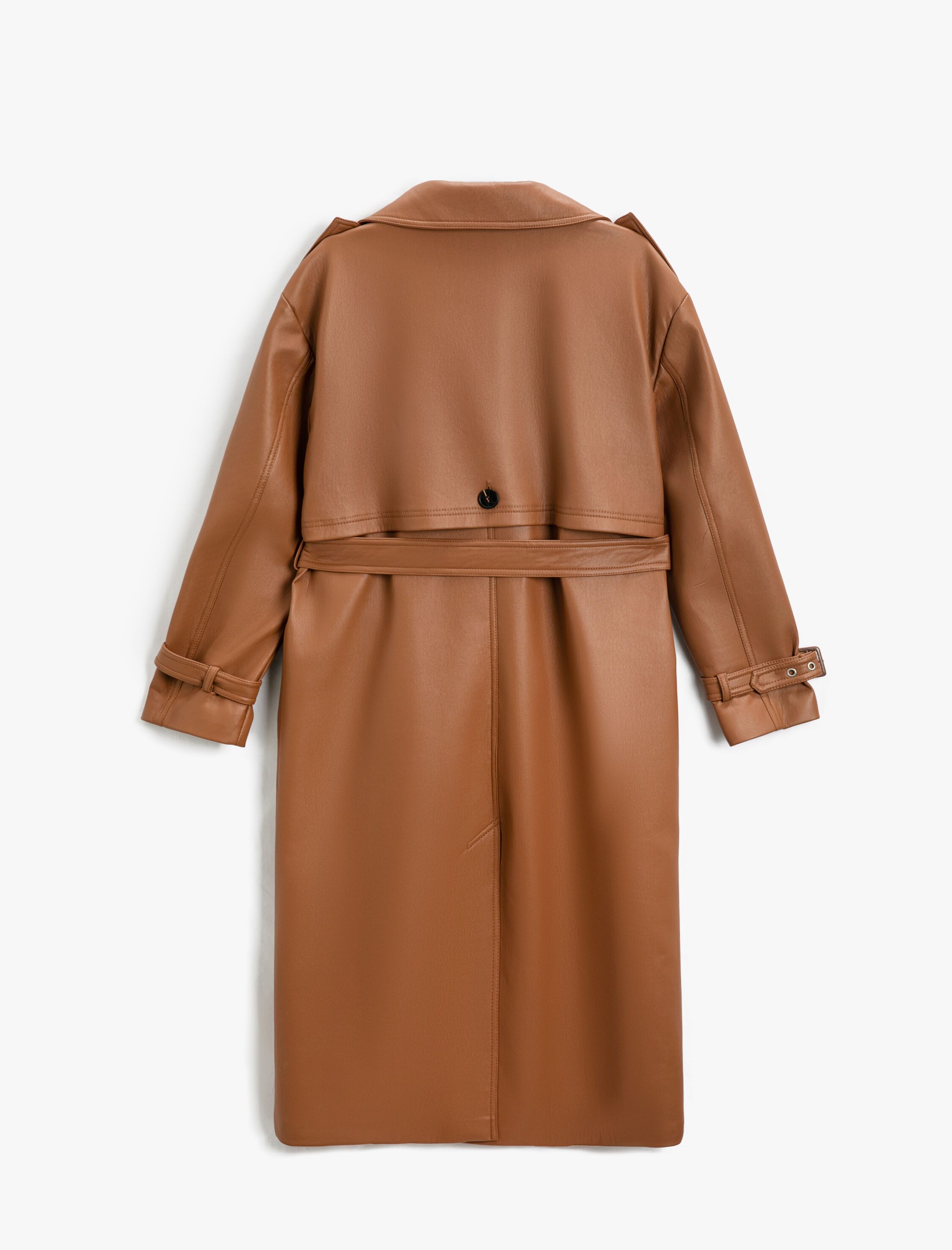   Kemerli Uzun Suni Deri Ceket