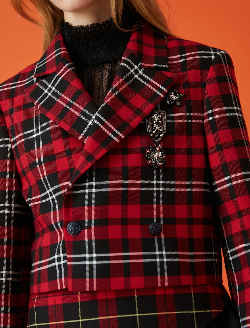   Taş Detaylı Kruvaze Crop Blazer Ceket