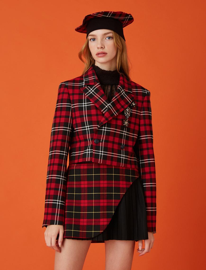   Taş Detaylı Kruvaze Crop Blazer Ceket