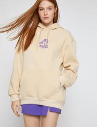 Oversize Sweatshirt Kapüşonlu Baskılı İçi Polarlı