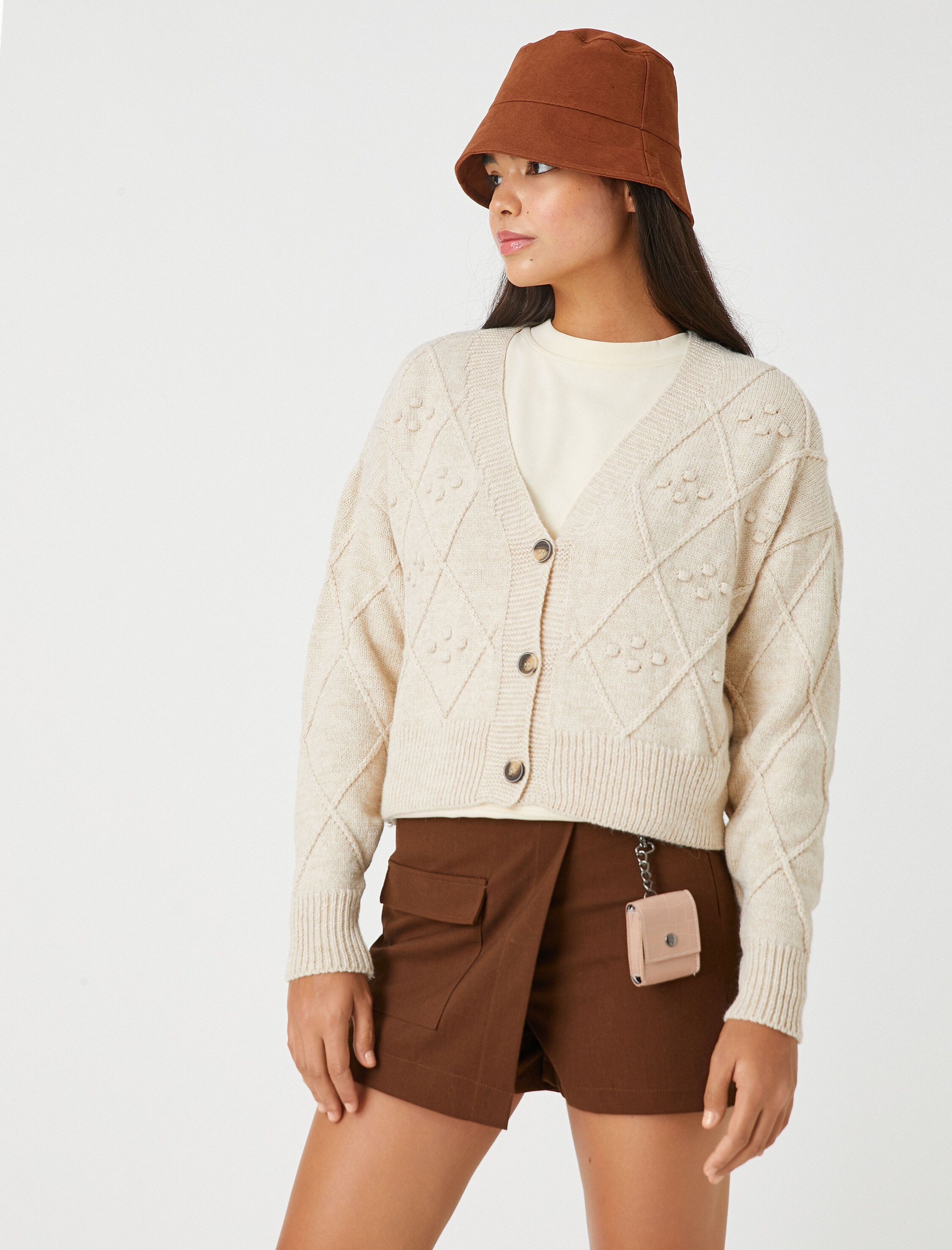   Crop Hırka V Yaka Düğmeli