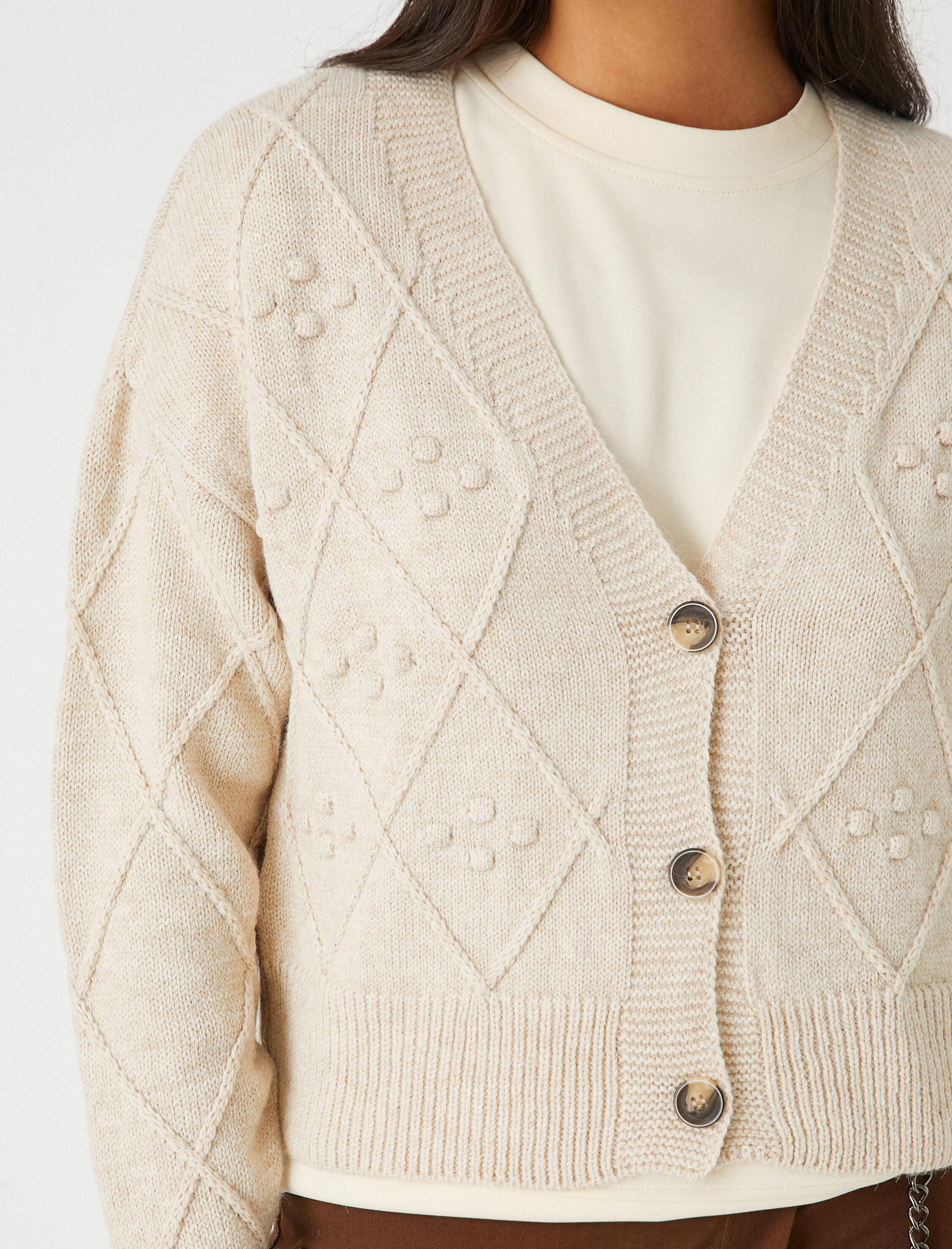   Crop Hırka V Yaka Düğmeli