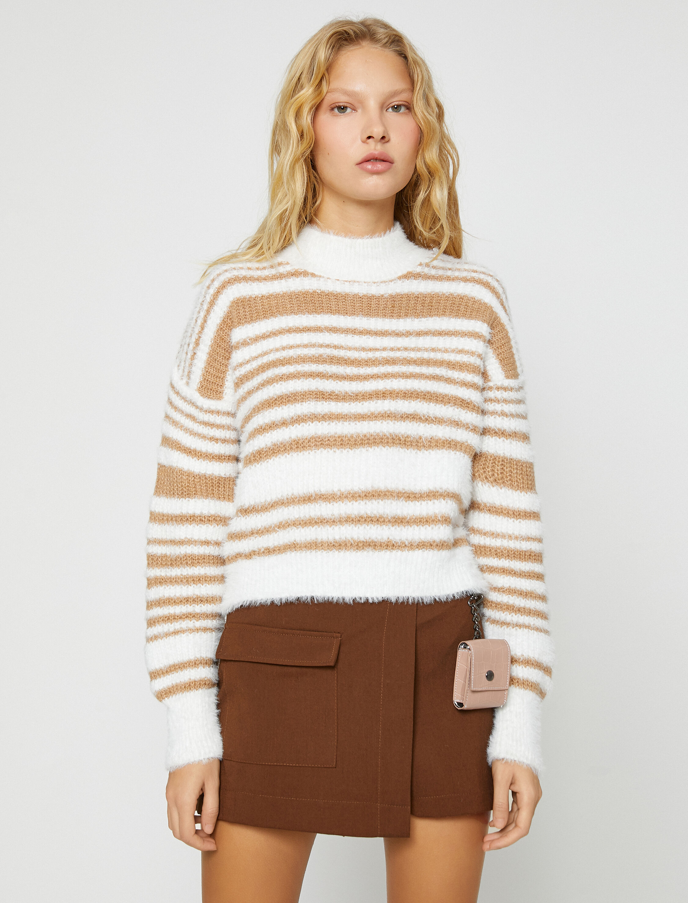   Crop Triko Kazak Bisiklet Yaka Uzun Kollu