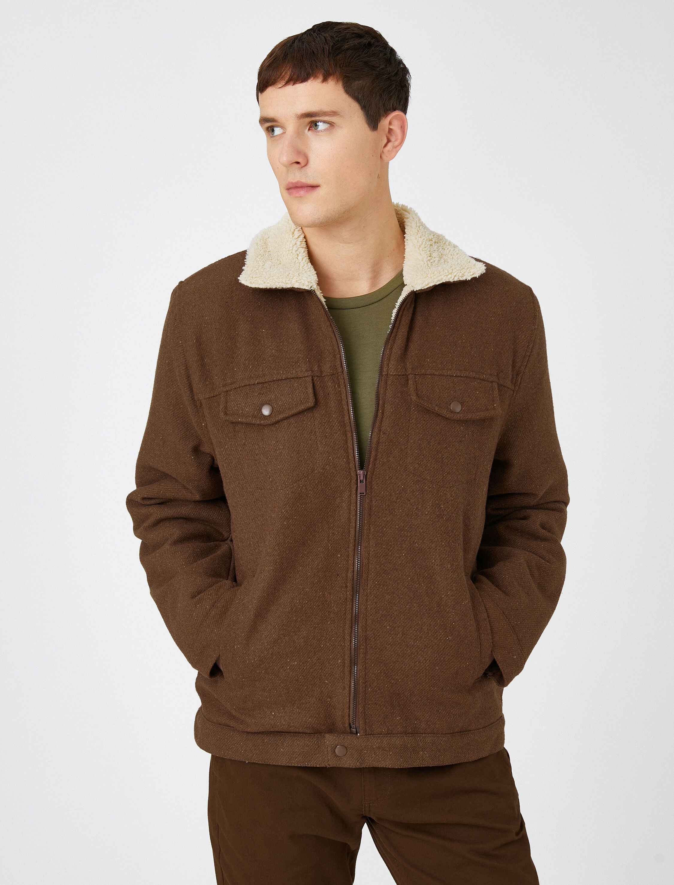   Yaka Detaylı Ceket Fermuarlı Çok Cepli