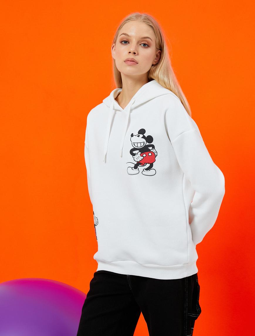   Mickey Mouse Baskılı Sweatshirt Kapüşonlu Disney Lisanslı İçi Polarlı