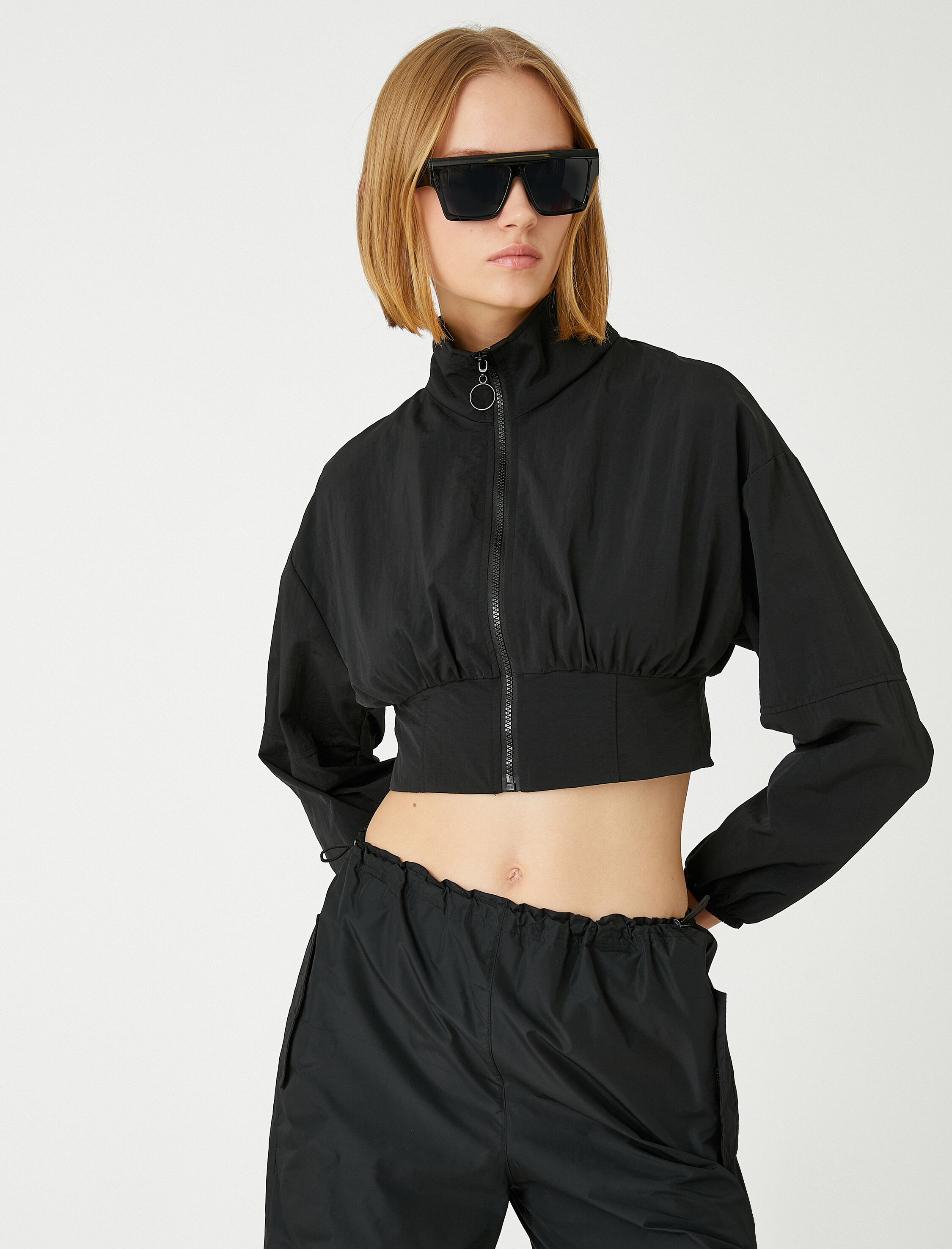   Crop Fermuarlı Bomber Ceket