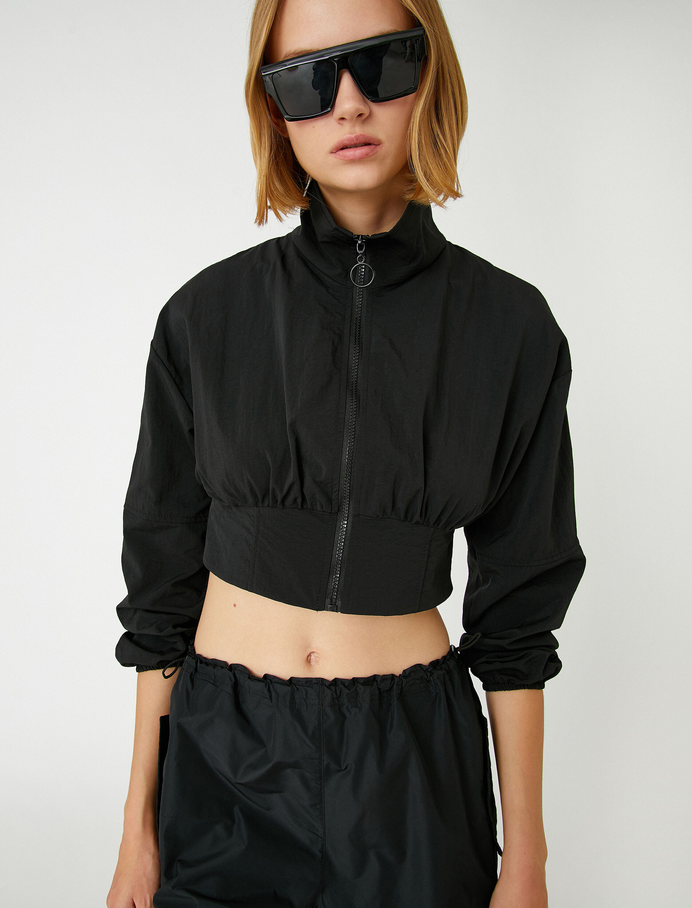   Crop Fermuarlı Bomber Ceket