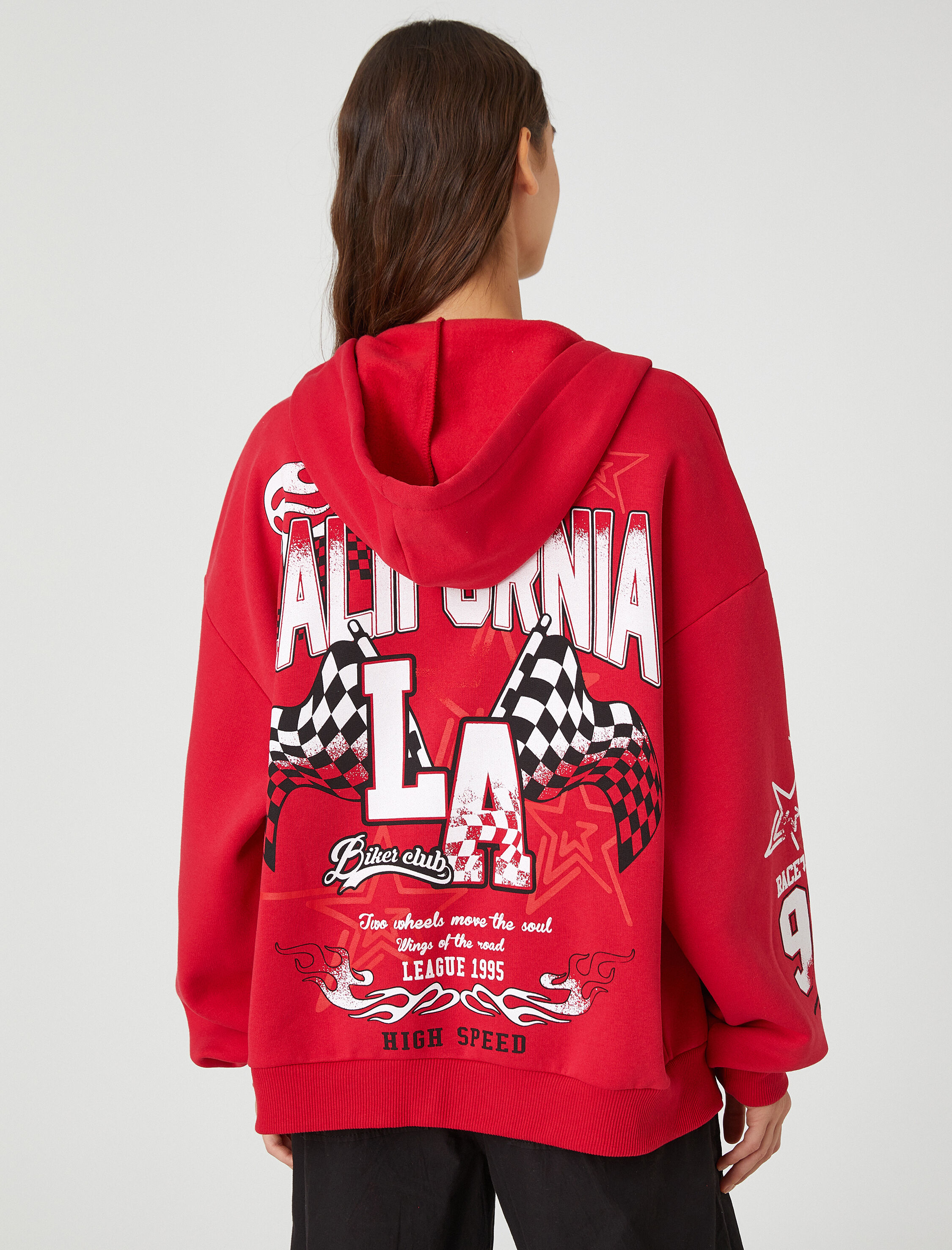   Oversize Sweatshirt Fermuarlı Sırtı Baskılı Uzun Kollu İçi Polarlı