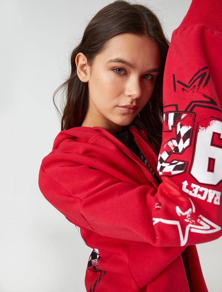  Oversize Sweatshirt Fermuarlı Sırtı Baskılı Uzun Kollu İçi Polarlı