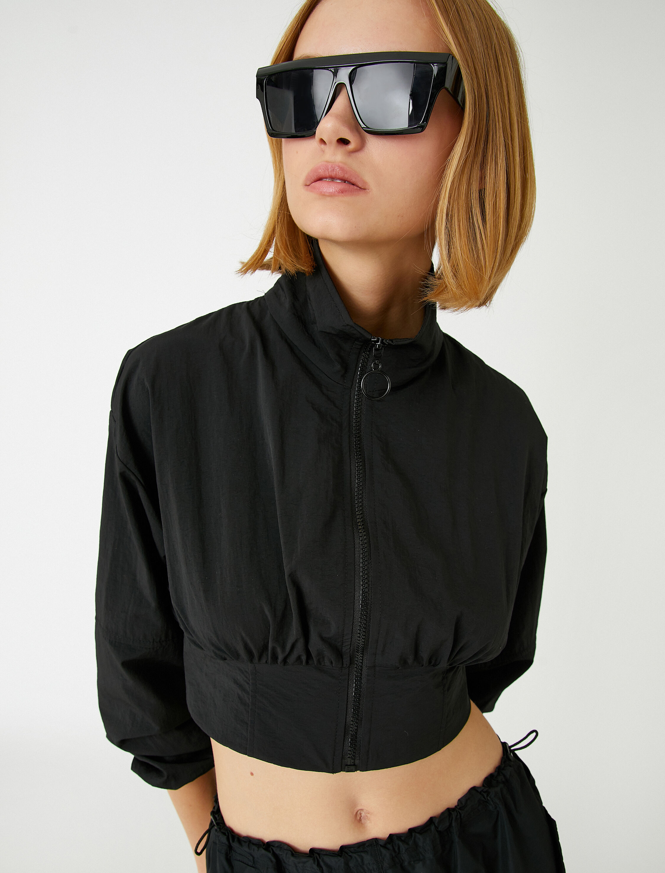   Crop Fermuarlı Bomber Ceket