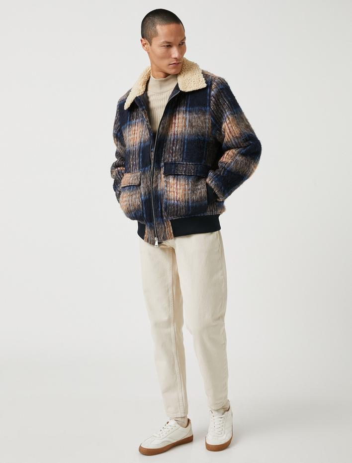  Yaka Detaylı Ceket Cepli Fermuarlı Yumuşak Dokulu