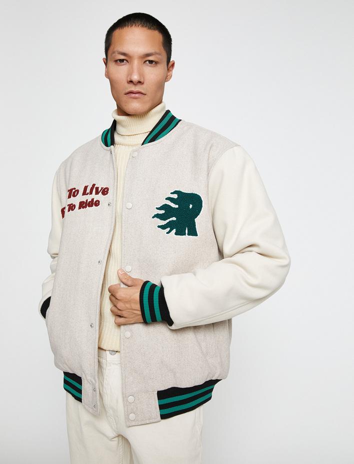  Kolej Ceket Bomber Yaka İşleme Detaylı Çıtçıt Düğmeli Cepli