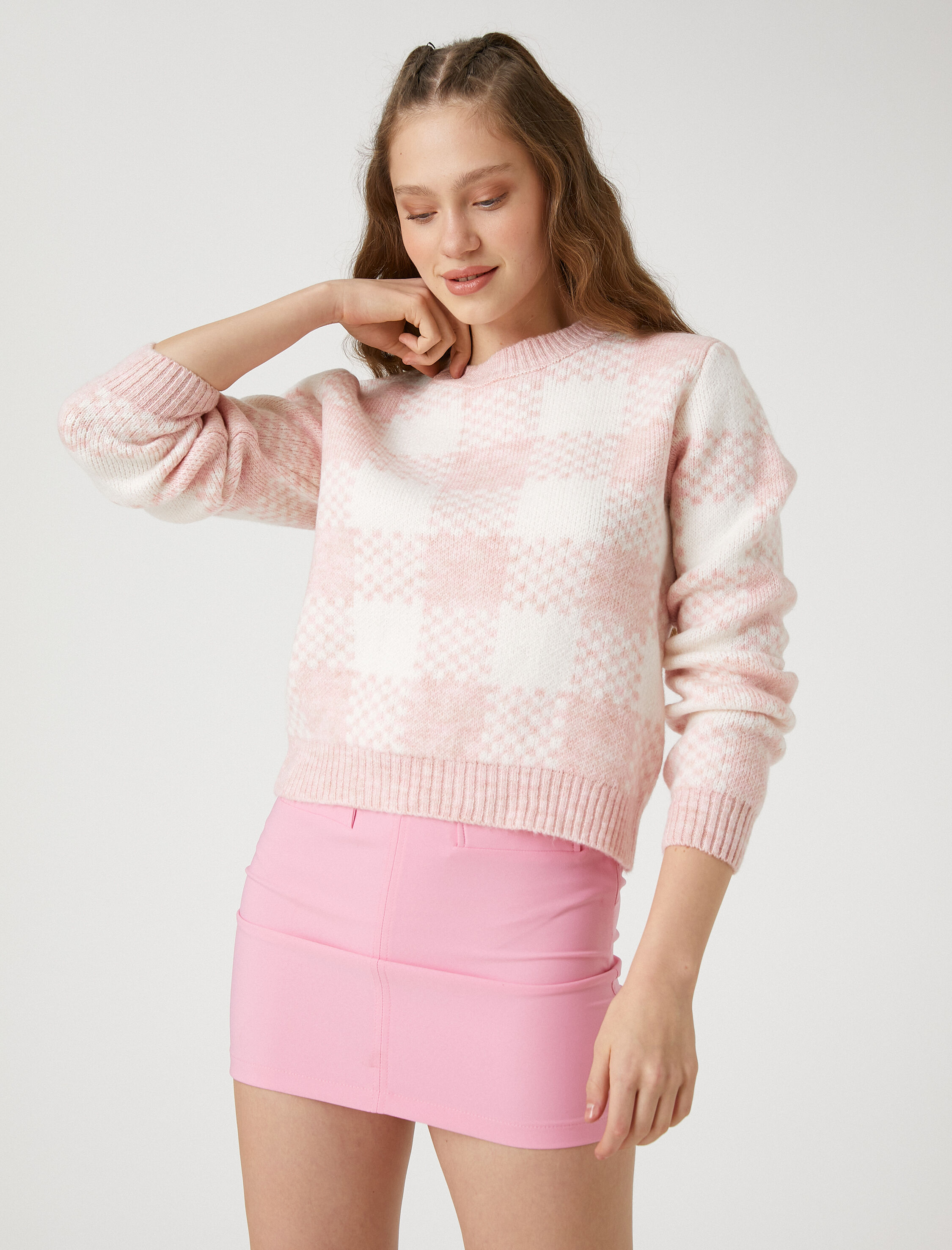   Örgü Kazak Bisiklet Yaka Uzun Kollu Desenli