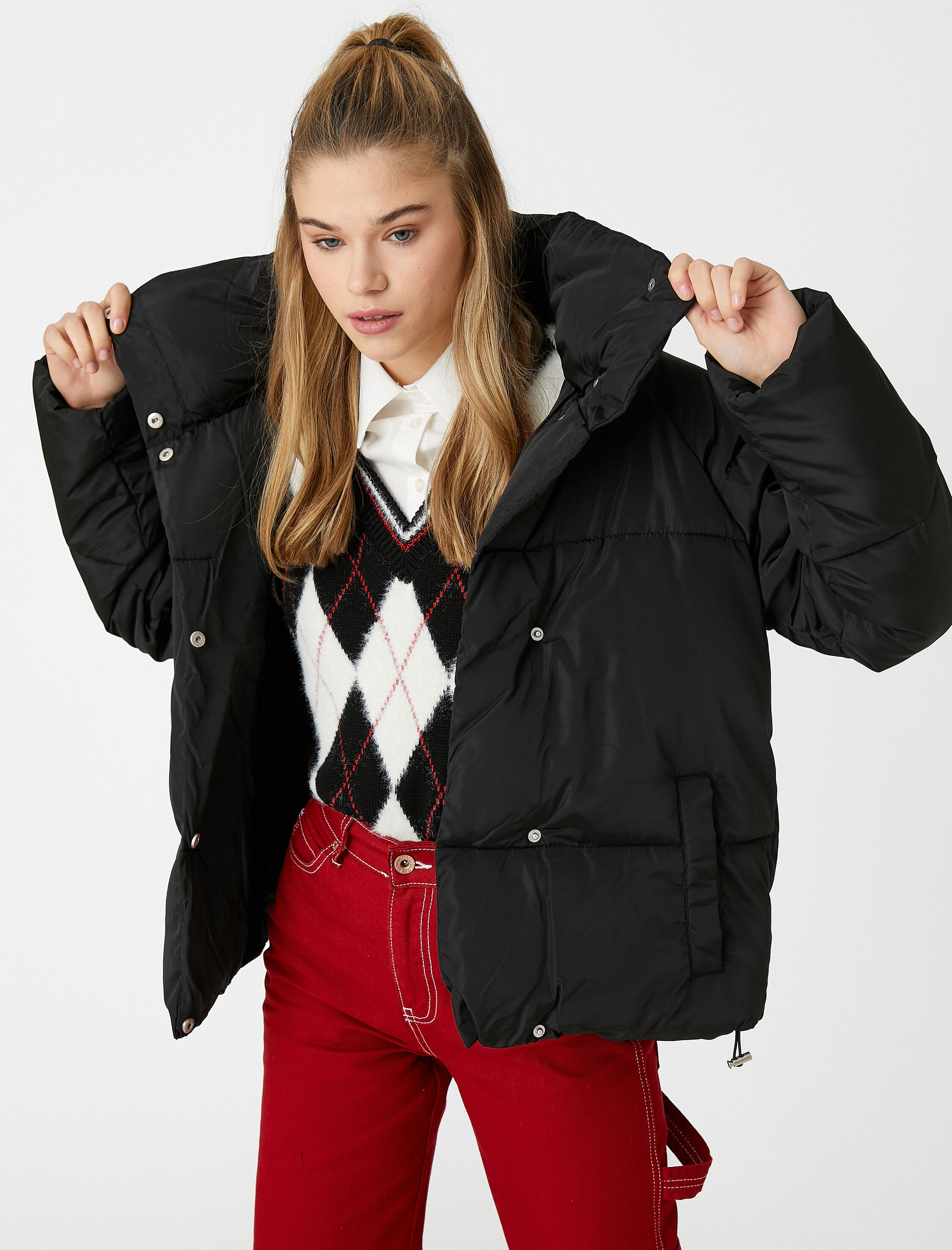   Şişme Mont Dik Yaka Oversize