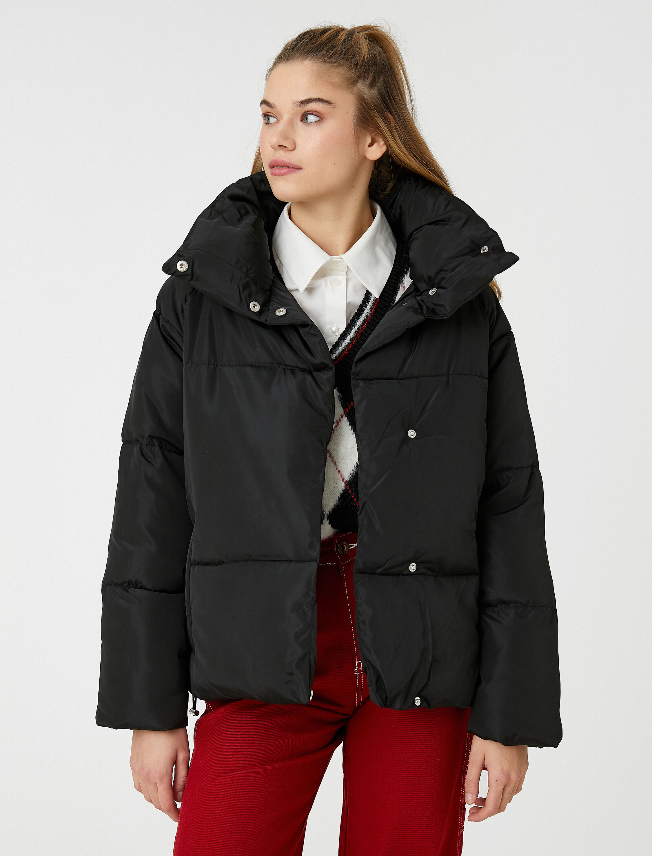   Şişme Mont Dik Yaka Oversize